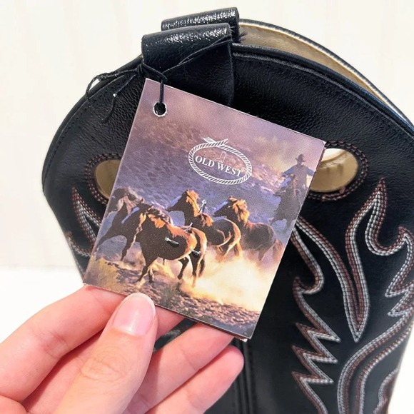 Old West Square Toe Contrast Stitched Leather Western Pull On Cowboy Boots 7 - Picture 5 of 14